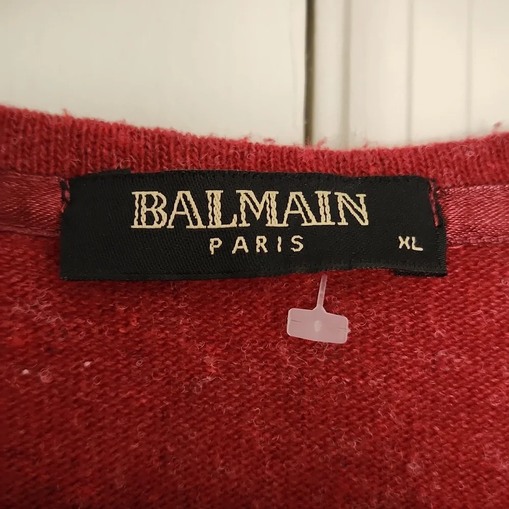 Balmain Paris Mens Red Cotton Sweater Size XL (Fits Smaller Medium)